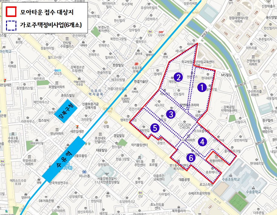 모아타운 접수 대상지, 가로주택정비사업(6개소)